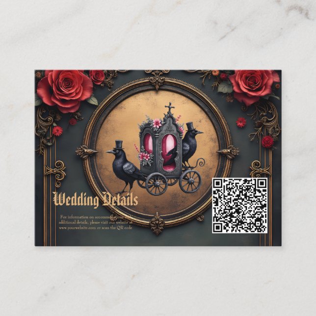 Cartão De Informações Carruagem gótica com Ravens e Rosas. (Frente)