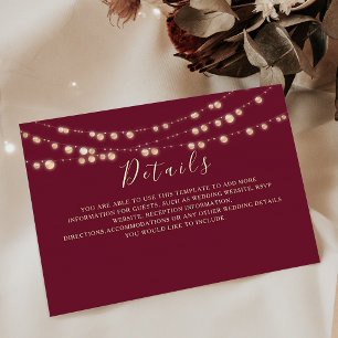 Cartão De Informações Cartaz de Detalhes do Casamento das Luzes de Corda
