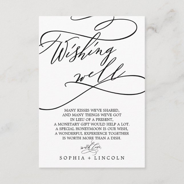 Cartão De Informações Cartaz Romântico de Desejo de Casamento da Caligra (Frente)