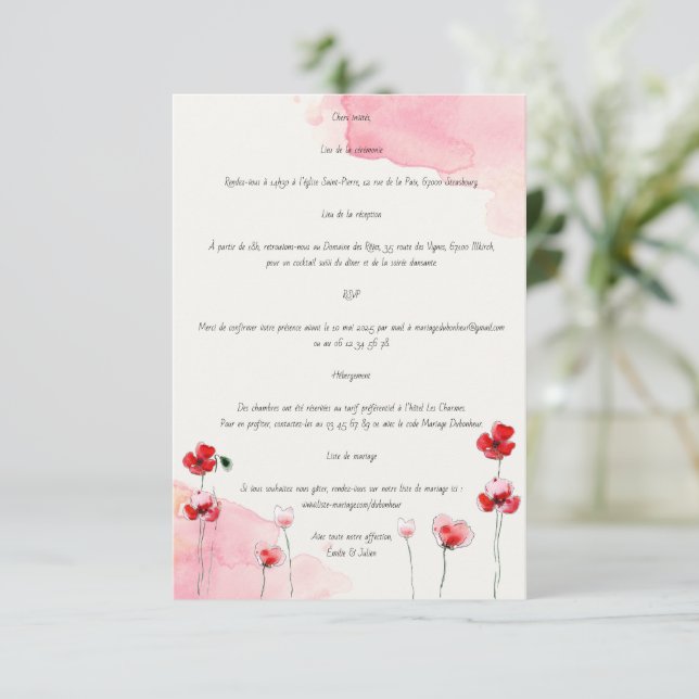 Cartão De Informações Cartes d'accompagnement "Coquelicots" (Em pé/Frente)
