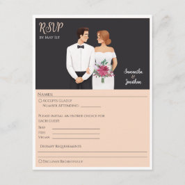 Cartão De Informações Cartoon Casal Modern Wedn RSVP Card