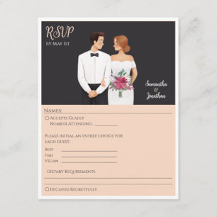 Cartão De Informações Cartoon Casal Modern Wedn RSVP Card