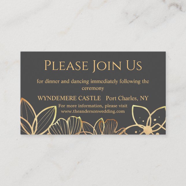 Cartão De Informações Carvão e Dourado Casamento (Frente)