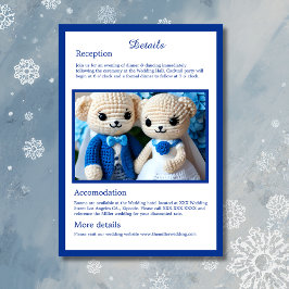 Cartão De Informações casal de casamento de crochê azul e branco