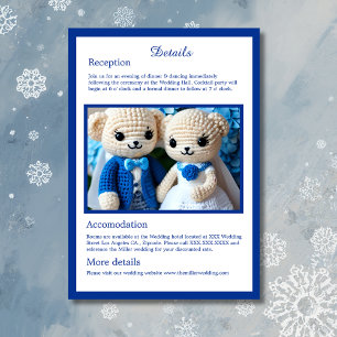 Cartão De Informações casal de casamento de crochê azul e branco