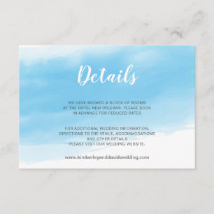 Cartão De Informações Casamento à Beira-Mar com Detalhes em Aquarela Azu