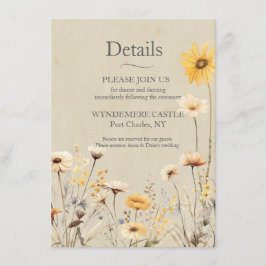 Cartão De Informações Casamento Amarelo de Flores Selvagens