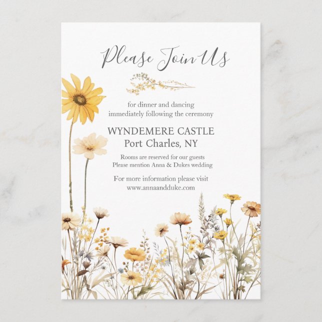 Cartão De Informações Casamento Amarelo de Flores Selvagens (Frente)