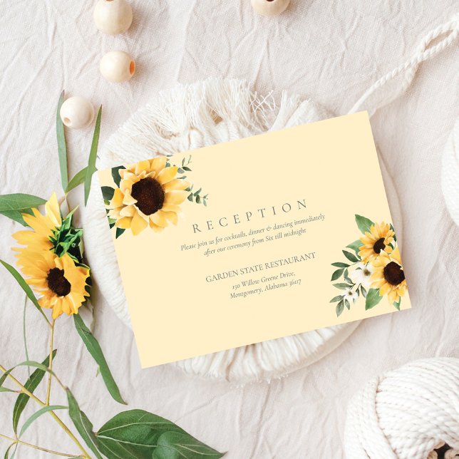 Cartão De Informações Casamento Amarelo De Girassóis E Flores Selvagens (Yellow Watercolor Sunflowers & Wildflower Wedding Enclosure Card)