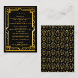 Cartão De Informações Casamento Antigo Elegante Art Déco Preto Dourado E