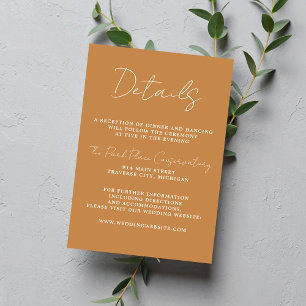 Cartão De Informações Casamento Apricot Mínimo de Script Simplicity 3 Ve