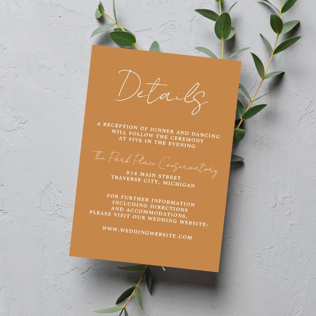 Cartão De Informações Casamento Apricot Mínimo de Script Simplicity 3 Ve (Criador carregado)