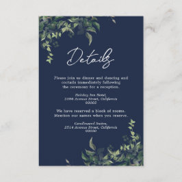 Cartão De Informações Casamento Aquarela Botânica Verde Escuro