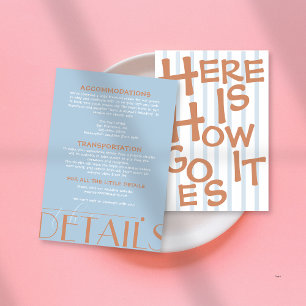 Cartão De Informações Casamento Azul Colorido Retroativo Negrito