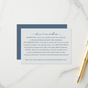 Cartão De Informações Casamento Azul com Letra Manual