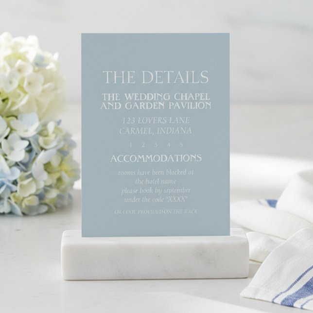 Cartão De Informações Casamento Azul Costeiro Moderno e Elegante (Elegant Coastal Blue Modern Wedding Enclosure Card)
