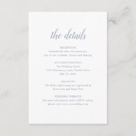 Cartão De Informações Casamento Azul Dusty, Simples Script Formal Elegan