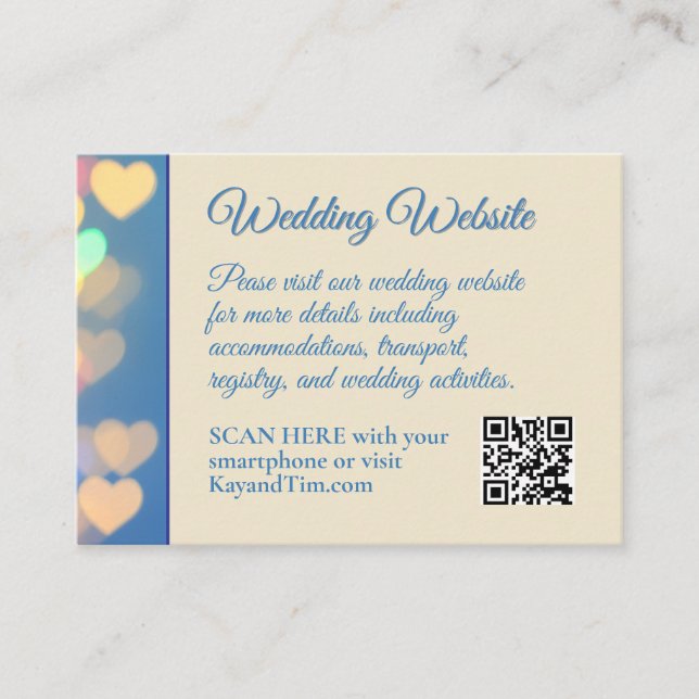 Cartão De Informações Casamento Azul e Amarelo de Corações Brilhantes (Frente)