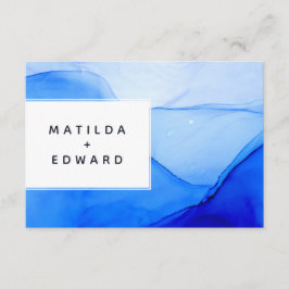 Cartão De Informações casamento azul e branco moderno e elegante