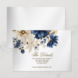 Cartão De Informações Casamento Azul Marinho Branco Dourado Floral Prata