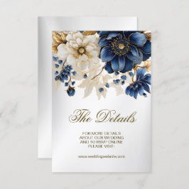 Cartão De Informações Casamento Azul Marinho Branco Dourado Floral Prata