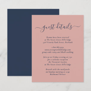 Cartão De Informações Casamento Azul Marinho e Blush Moderno