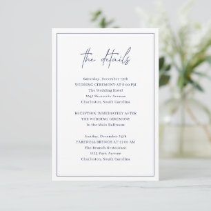 Cartão De Informações Casamento Azul Naval Atemporal Elegante