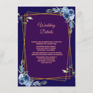 Cartão De Informações Casamento Azul Naval Dourado Rosa Bege