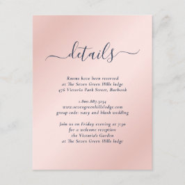 Cartão De Informações Casamento Azul Naval e Rosa Moderno