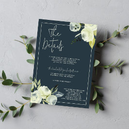 Cartão De Informações Casamento Azul-Noite Floral Encantado