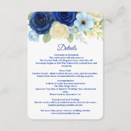 Cartão De Informações Casamento Azul Royal Água Marinha Flores de Água I
