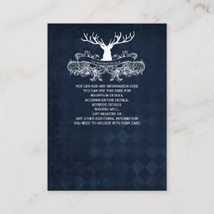 Cartão De Informações Casamento Blue Rustic Antler Deer Woodland