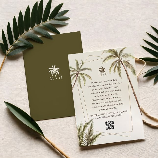 Cartão De Informações Casamento Boêmico de Palmeiras Tropicais (Tropical Watercolor Palm Trees Bohemian Wedding Enclosure Card)