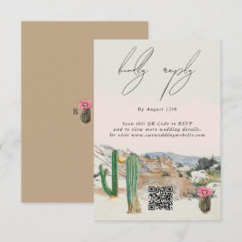 Cartão De Informações Casamento Boho de Cacto no Deserto em Aquarela