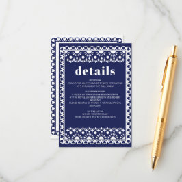 Cartão De Informações Casamento Boho Papel Picado Azul Marinho Fiesta Me
