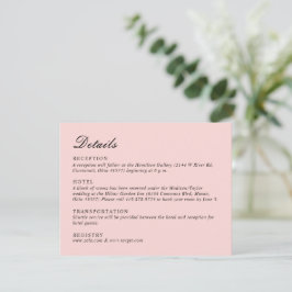 Cartão De Informações Casamento Bonito Rosa Simples Script
