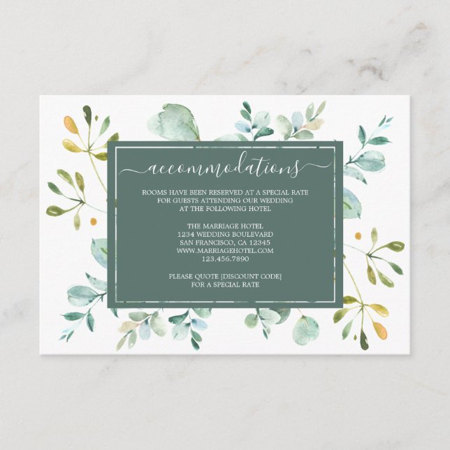 Cartão De Informações Casamento Botânico Azul-Marinho Foliage Eucalyptus (Frente)