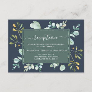 Cartão De Informações Casamento Botânico Azul-Marinho Foliage Eucalyptus