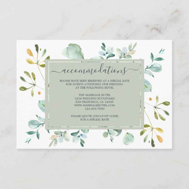 Cartão De Informações Casamento Botânico Azul-Marinho Foliage Eucalyptus (Frente)