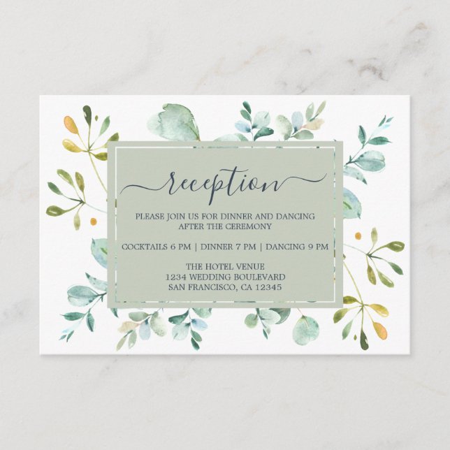 Cartão De Informações Casamento Botânico Azul-Marinho Foliage Eucalyptus (Frente)