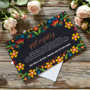 Cartão De Informações Casamento Botânico Colorido Floral Preto Mexicano
