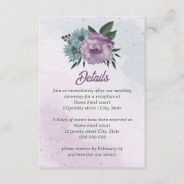 Cartão De Informações casamento botânico com flores azuis roxas