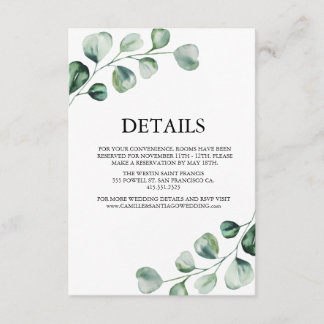 Cartão De Informações Casamento Botânico de Verde Elegante