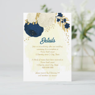 Cartão De Informações casamento botânico dourado com flores brancas & ma