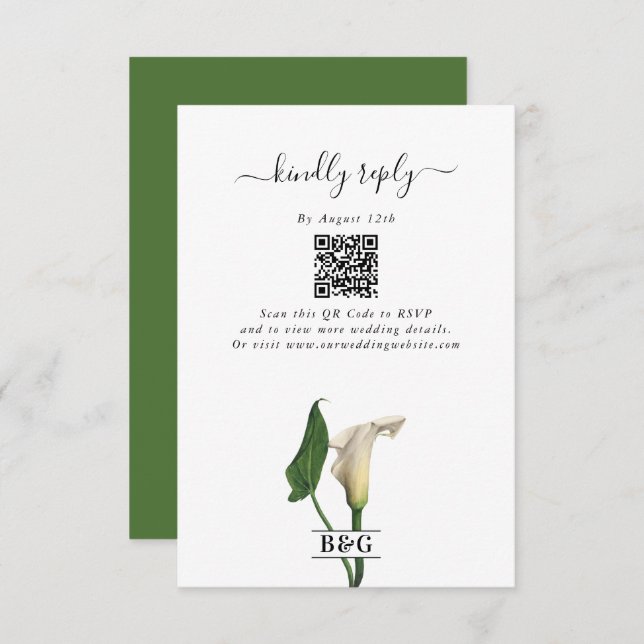 Cartão De Informações Casamento Botânico Elegante Calla Lily Green (Frente/Verso)