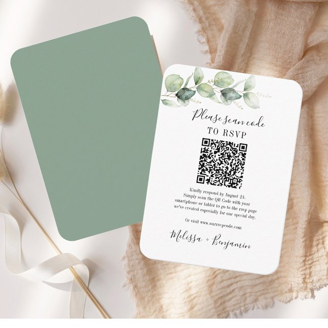 Cartão De Informações Casamento Botânico Eucalyptus Greenery QR Code RSV (Eucalyptus Greenery QR Code RSVP Botanical Wedding Enclosure Card)