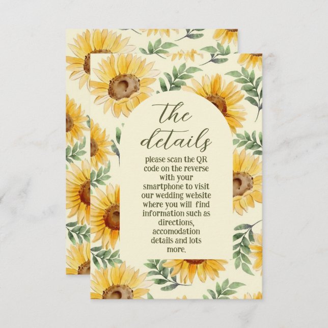 Cartão De Informações Casamento Botânico Floral de Girassol Eucalipto (Frente/Verso)