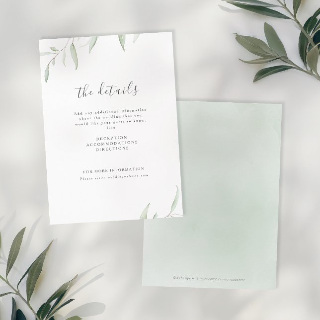 Cartão De Informações Casamento botânico mínimo verde (Minimal greenery simple botanical wedding enclosure card)