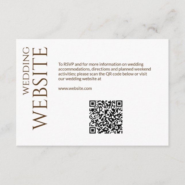 Cartão De Informações Casamento Branca e Bronze Moderno Elegante (Frente)