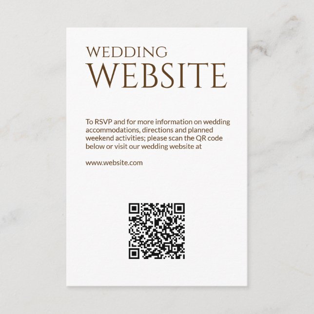 Cartão De Informações Casamento Branca e Bronze Moderno Elegante (Frente)